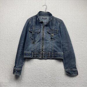 Y2K / 90’s BONGO Military Moto Utility Tech Cropped Jean Jacket Denim Women Read